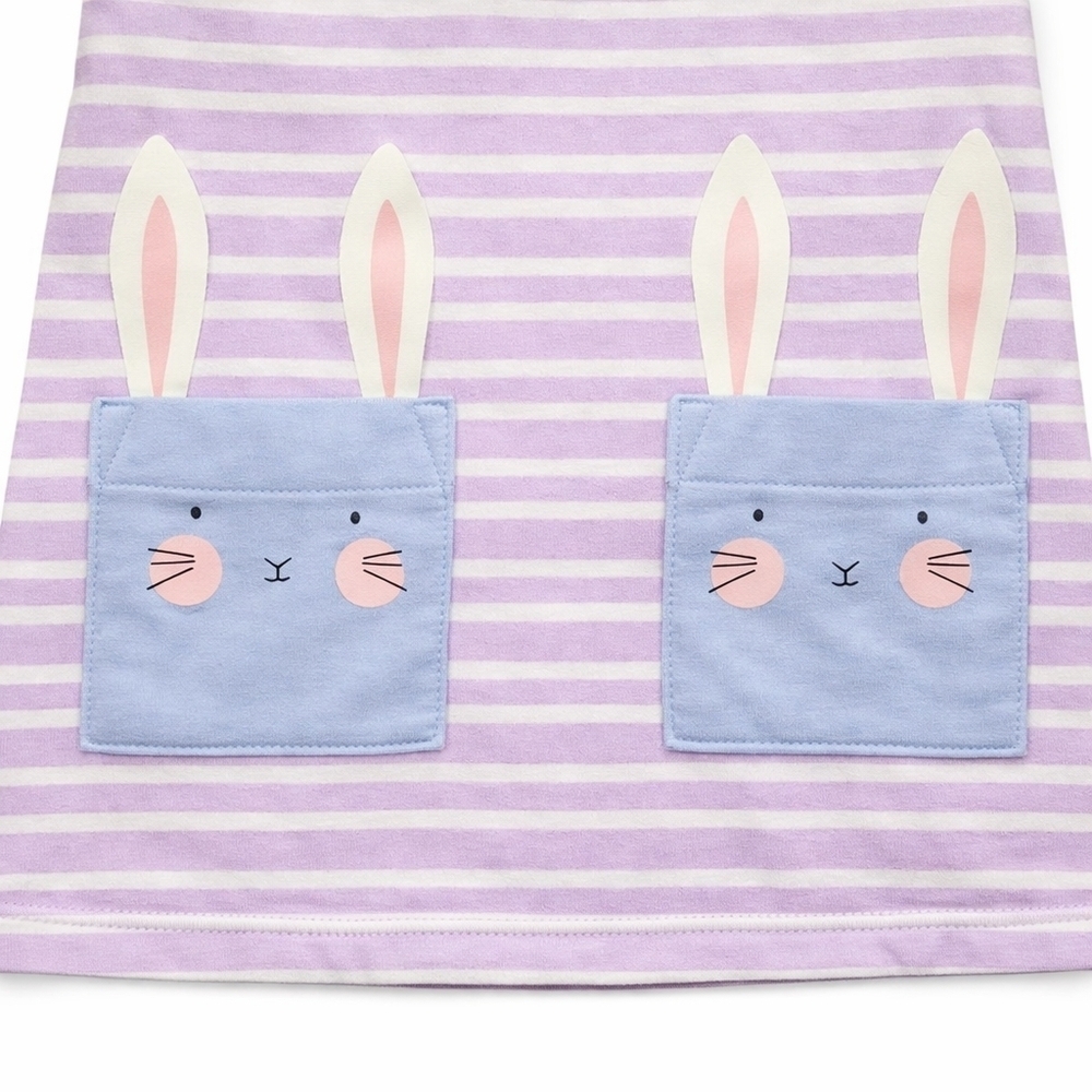 Cat & Jack Baby Girl Bunny Easter Dress 12M | Purple Striped Flutter Sleeve - Picture 5 of 9